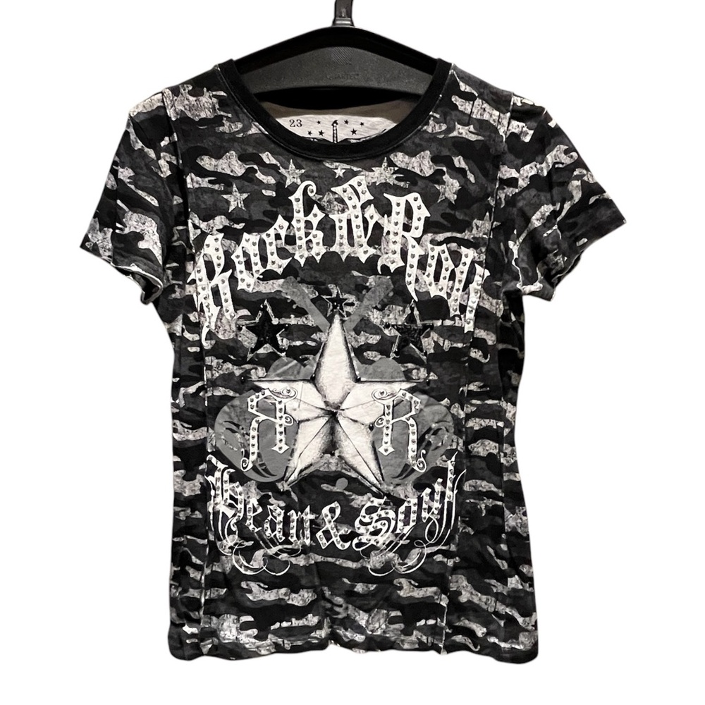 Rock & Roll Cowgirl Studded Camo Tee Shirt Size Medium
- - Picture 2 of 8